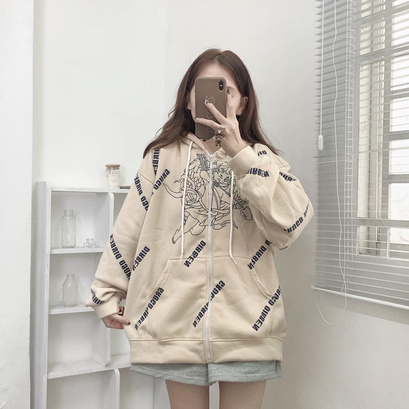 (có sẵn) Áo khoác dây kéo Nỉ lót bông Thiên thần unisex (nam nữ mặc được)