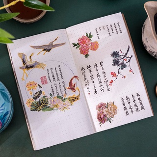 Ông Giấy 6 Kiểu 30 Tờ / Gói Hình dán Retro Cây Hoa Sen Mận Cá Koi Sáng tạo Tài khoản Tay Trang trí Ảnh ghép Tự làm Chất liệu Văn phòng phẩm Nhãn dán