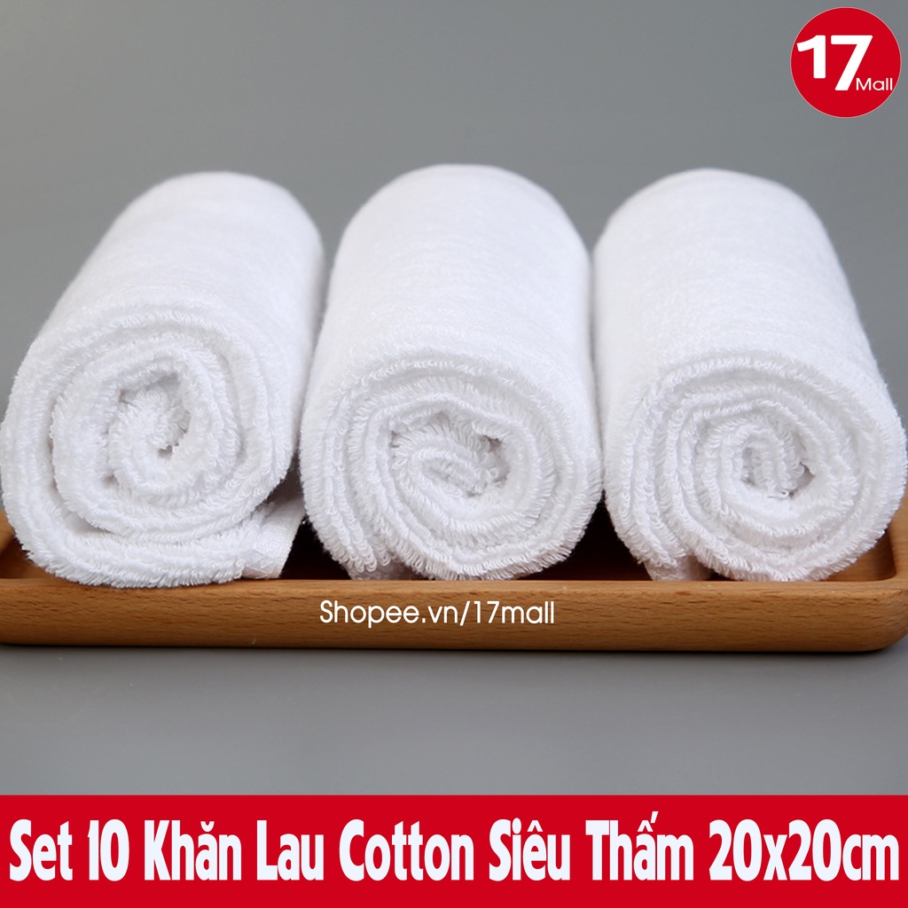 Khăn lau đa năng cotton trắng 20x20cm, khăn lau bếp, lau xe, lau bàn - Khăn lau siêu thấm, khăn lau bát sạch sẽ