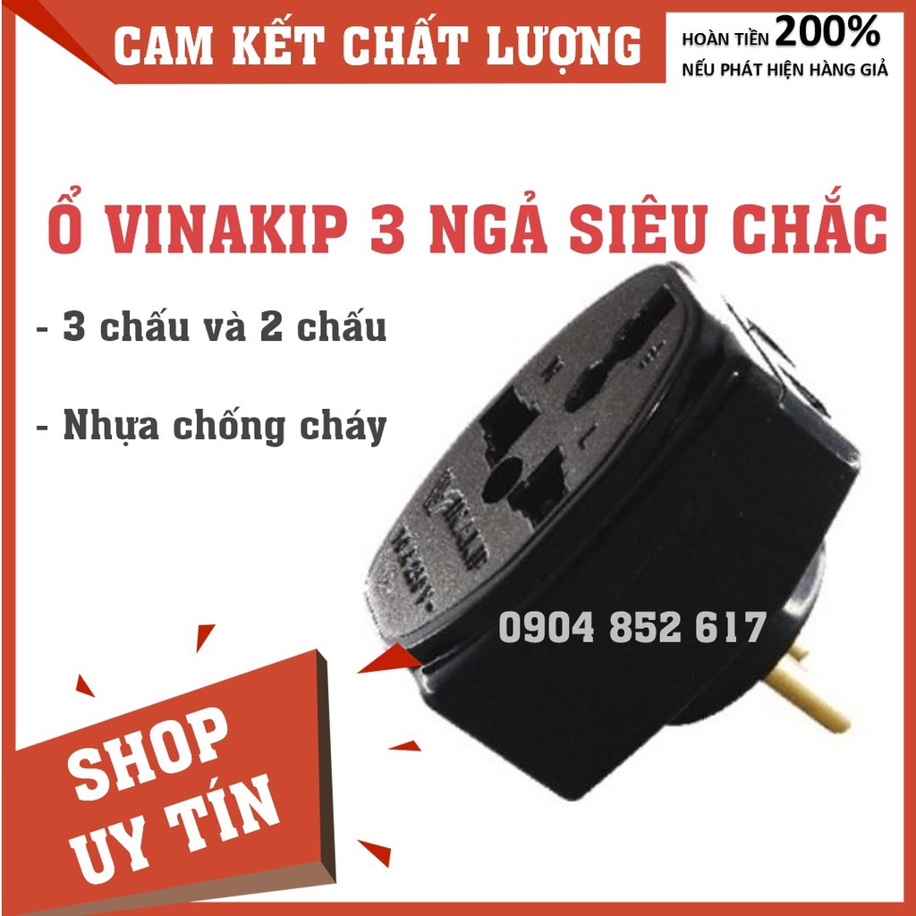 Ổ cắm Vinakip 3 ngả, lỗ cắm siêu chắc, loại mới