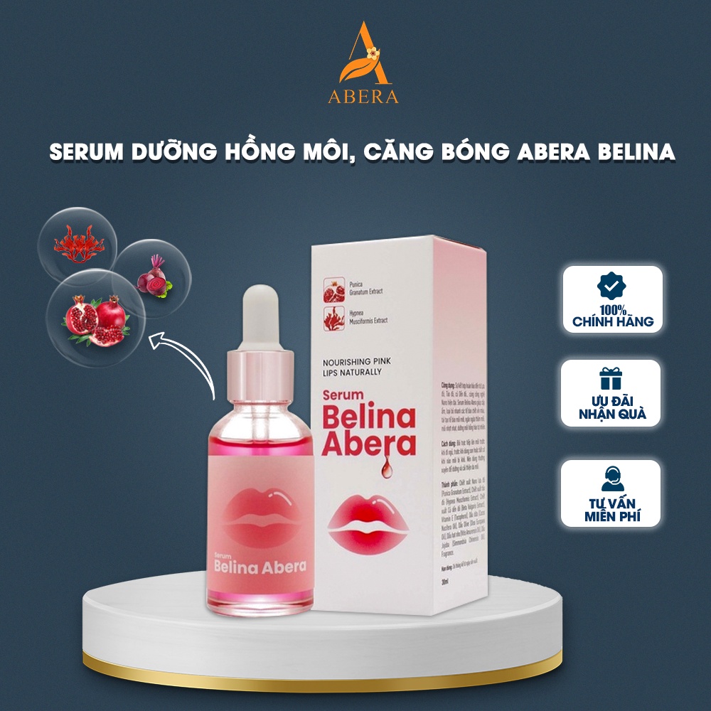 Dưỡng môi hồng tư nhiên, căng mịn, khử thâm môi, khô môi nứt nẻ, dưỡng ẩm môi - Serum dưỡng hồng môi Abera Belina 20ml