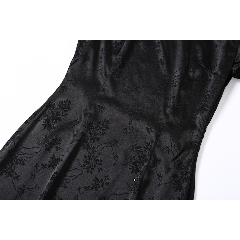 DUNEA Đầm sườn xám thiết kế xẻ tà thêu họa tiết phong cách Trung Hoa quyến rũ thời trang cho nữ