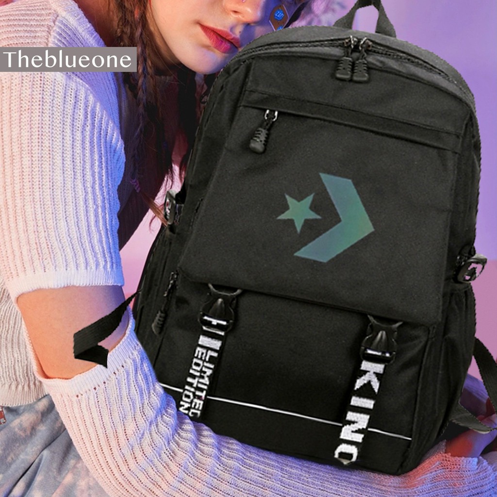 Balo Đi Học Ulzzang Thời Trang Unisex Hàn Quốc Logo Phát Sáng, Có Ngăn Chống Sốc Laptop Chống Nước Dùng Đi Chơi Du Lịch