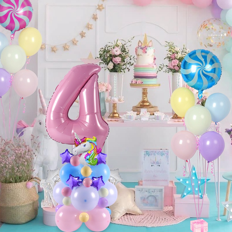Set 55 Bong Bóng Cao Su 30 Inch Hình Kỳ Lân Trang Trí Tiệc Sinh Nhật Cho Bé