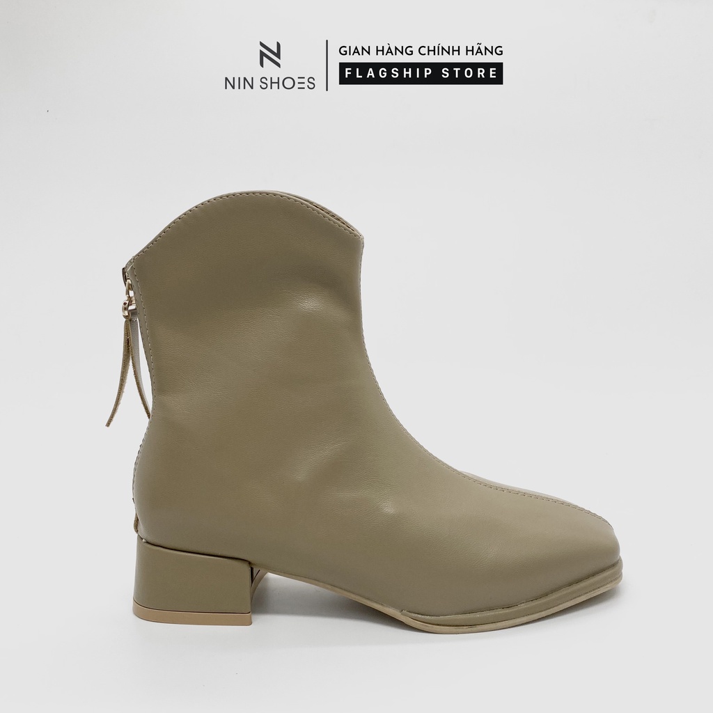 Giày Boot nữ 2p cổ khoét kéo khóa sau da si Ninshoes | BigBuy360 - bigbuy360.vn