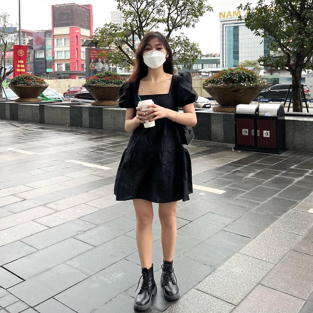 Đầm gấm cổ vuông dây buộc lưng Miho.house