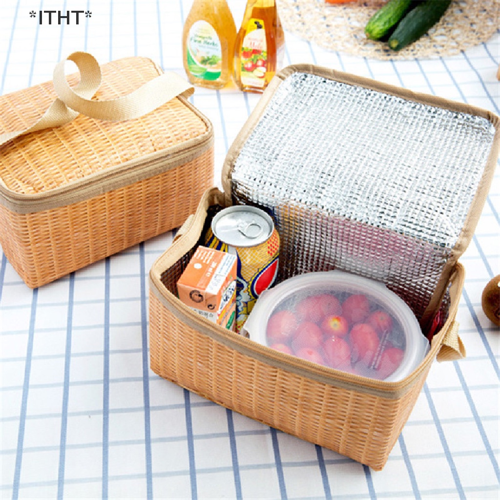 Túi Tote Đựng Hộp Cơm Trưa / Thức Ăn Trưa Bằng Mây Chống Thấm Nước Nhỏ Gọn Tiện Dụng