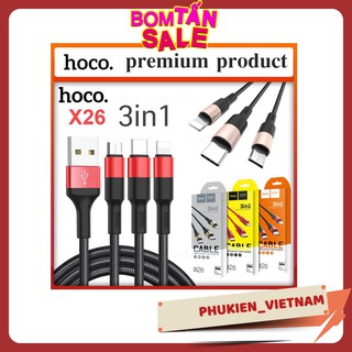 Cáp Sạc 3 ĐẦU HOCO X26 ✔ DÀI 1M ✔ BẢO HÀNH TOÀN QUỐC