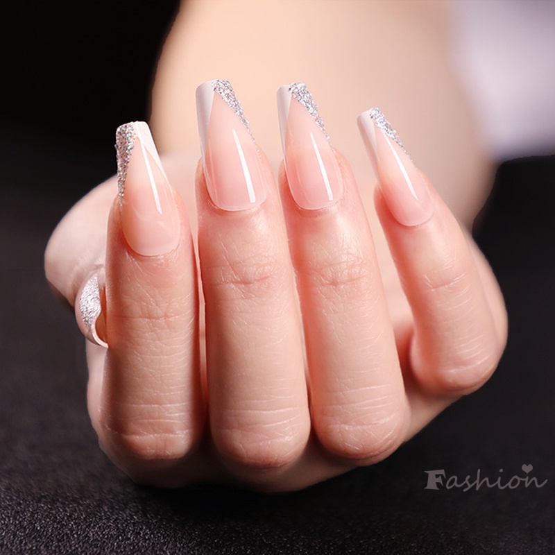 Set 24 Móng Tay Giả Màu Sắc Trung Bình Và Dài Kèm Keo Dán Tiện Lợi