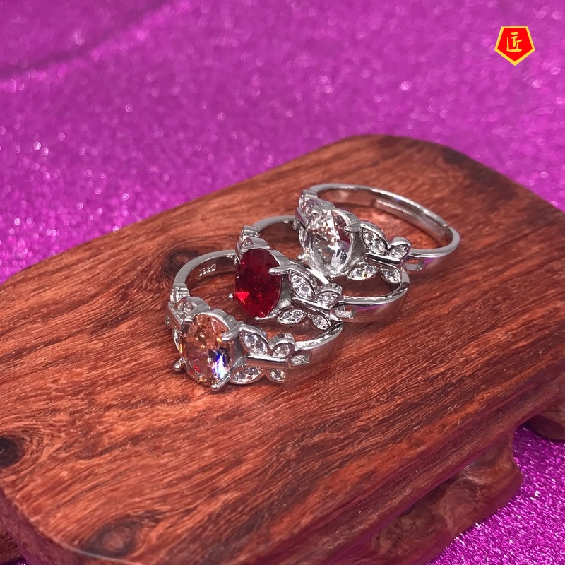 Nhẫn Hình Bướm Đính Đá Ruby Thời Trang Hàn Quốc Cao Cấp Cho Nữ