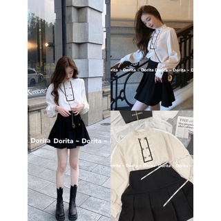 [H5] Set áo be kèm chân váy xếp ly đen, Set Nami xinh Hàn Quốc - Dorita Boutique