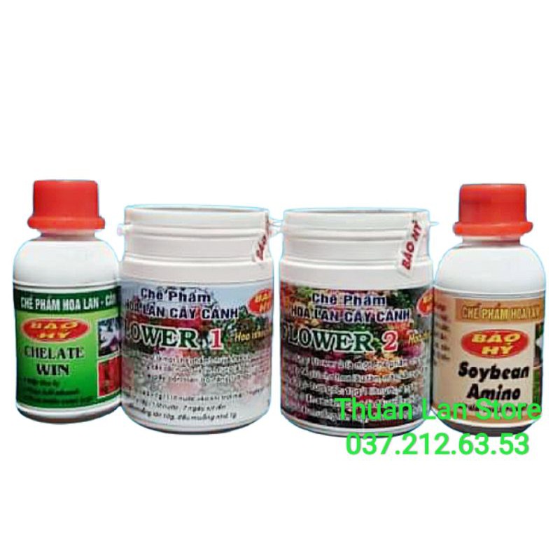 Bộ Tứ Kích Hoa Và Dưỡng Hoa Lâu Tàn Báo Hỷ Gồm Chelate Win - Flower 1, Soybean amino - Flower 2
