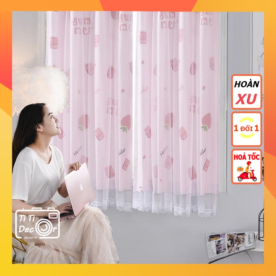 [Tặng Thanh Treo] Rèm Voan Cửa Sổ Hồng TiTi Decor Rèm Cửa 2 Lớp Chống Nắng, Không Cần Khoan