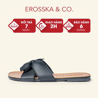 Dép đi biển thời trang Erosska 2021 đính nơ đế bệt màu đen - DE027
