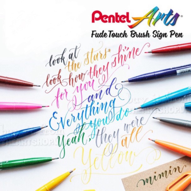[G03] Bút viết thư pháp PENTEL Sign brush pen, fude touch 12 màu cơ bản SES15C S024