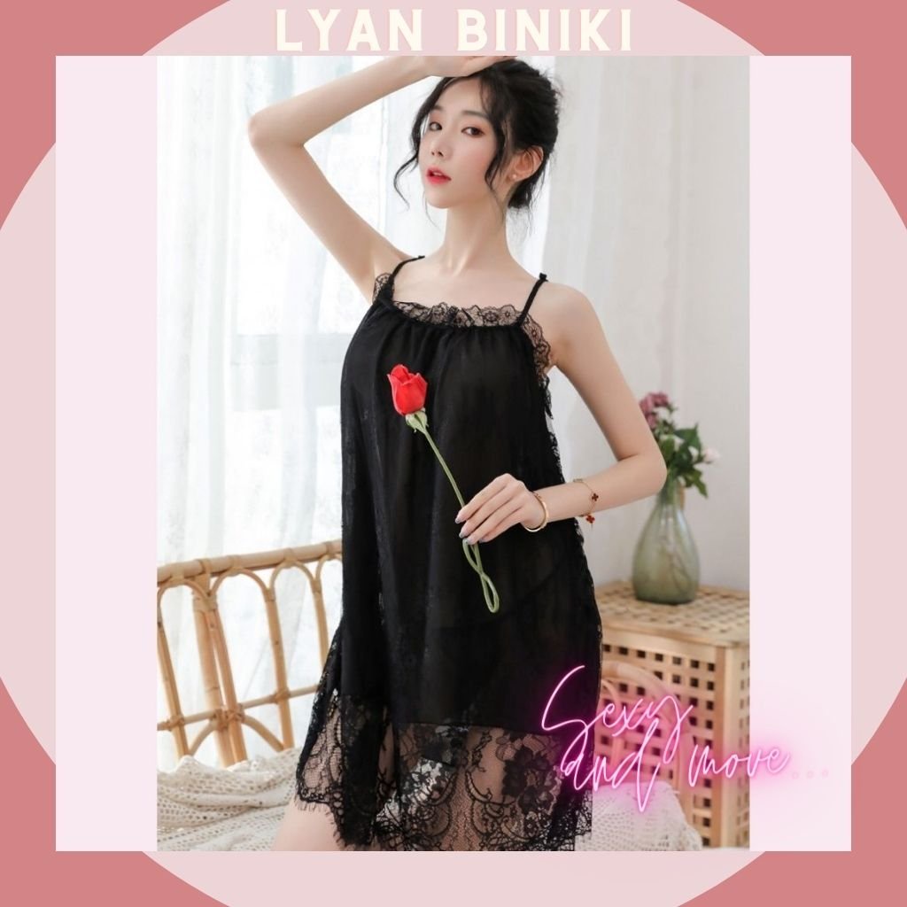 Đầm ngủ váy ngủ 2 dây ren tiểu thư đáng yêu LYAN BIKINI L012