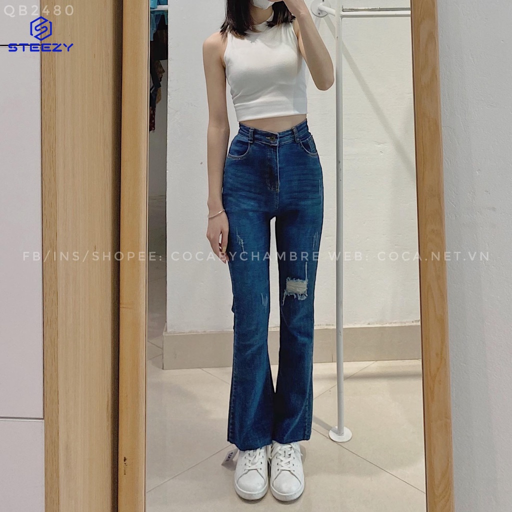 [QB2480] Quần jeans loe rách co giãn mã 2480 (Có sẵn/Ảnh thật)