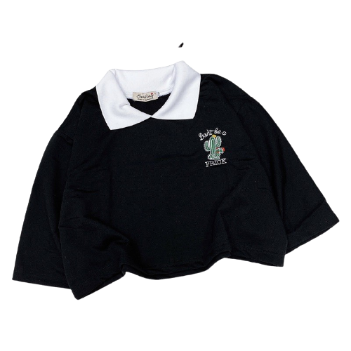 ÁO CROPTOP POLO OVERSIZED THÊU LOGO - ĐEN | BigBuy360 - bigbuy360.vn