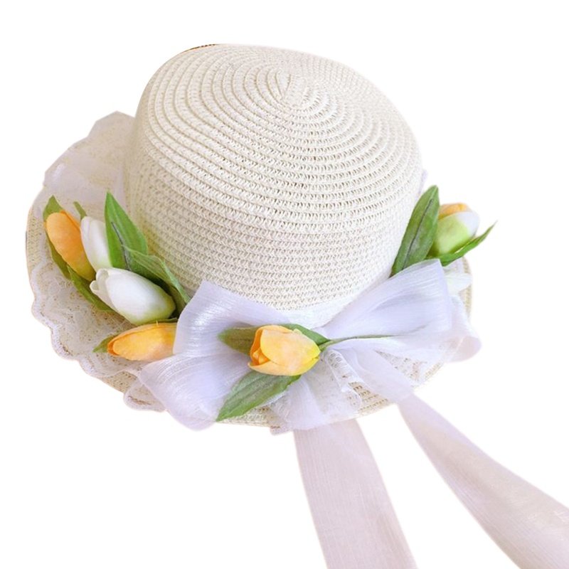 Mũ Vành Phẳng Trang Trí Hoa Tulip Có Thể Điều Chỉnh Thời Trang Đi Biển Mùa Hè Cho Nữ