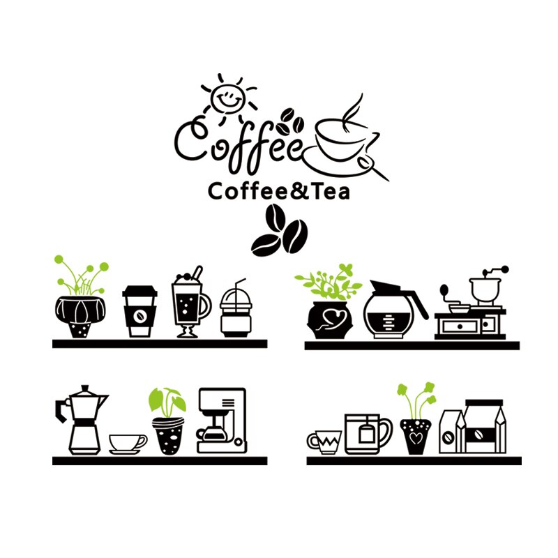 Đề Can Vinyl Nghệ Thuật Dán Tường / Kính Cửa Hàng Cà Phê / Trà Sữa Trang Trí Quán Cà Phê