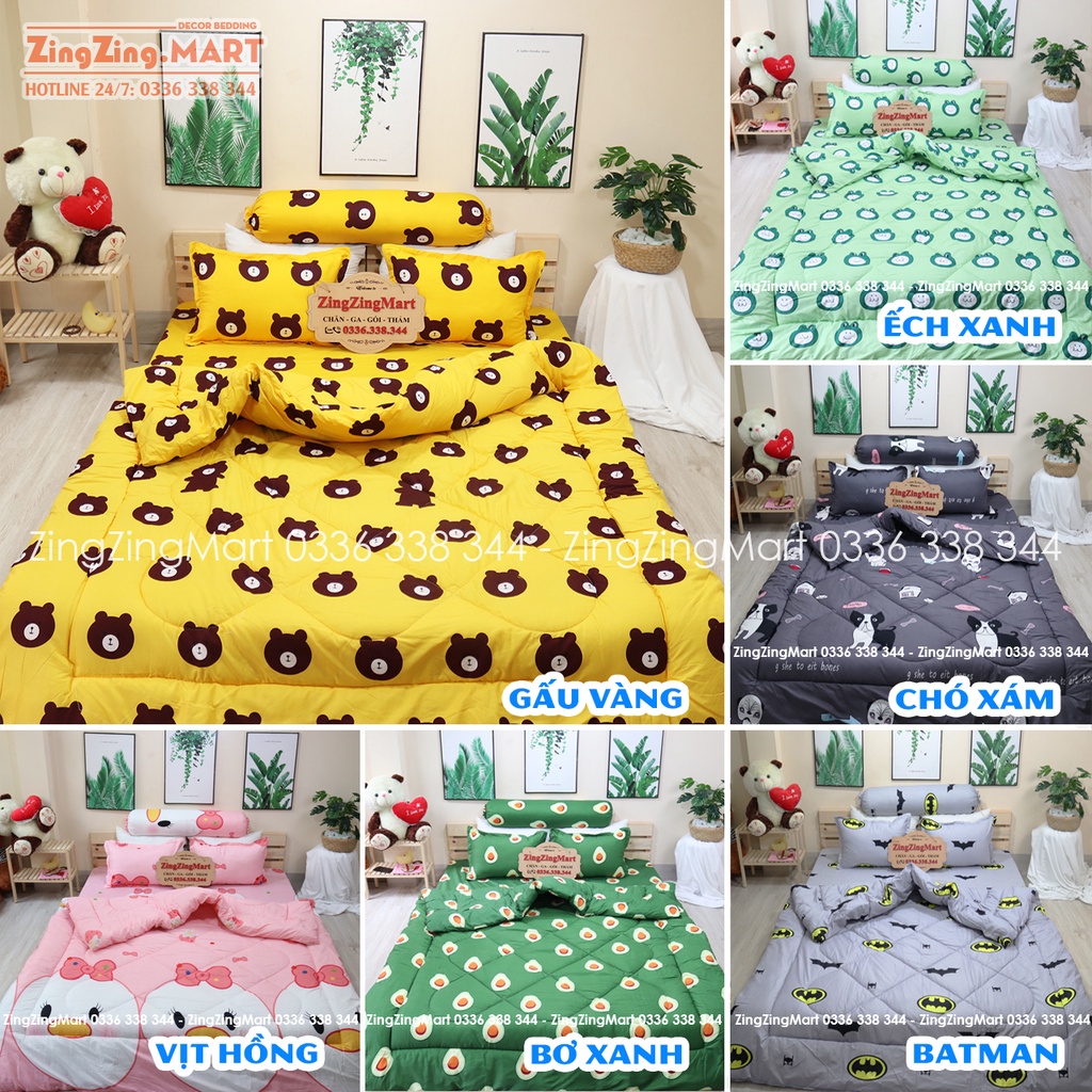[CHỌN MẪU] Set 5 CHĂN PHAO Ga Gối poly cotton [Loại Đẹp] [ Chăn phao + 1 Ga chun + 2 Vỏ gối nằm + 1 Vỏ gối ôm ]