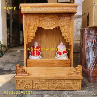 Bàn thờ thần tài ông địa gỗ gõ đỏ ngang 60 cm kèm theo đôn gỗ