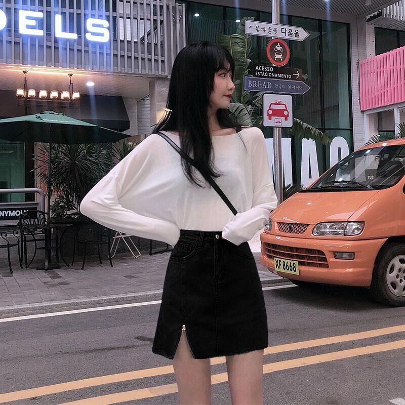 Chân váy vải jean lưng cao xẻ tà thời trang hè Hàn Quốc dành cho phái đẹp