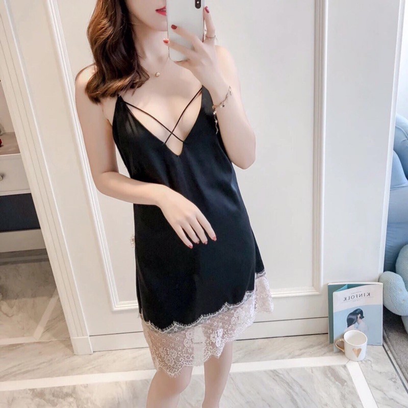 Váy Ngủ Sexy Phối Ren Cao Cấp - Đầm Ngủ Lụa Satin Quảng Châu | BigBuy360 - bigbuy360.vn