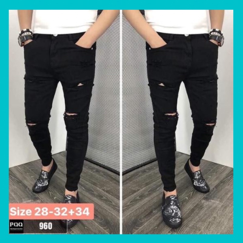 Quần jean nam chất bò cao cấp- ms 960-màu đen rách xước-quần bò phong cách hàn quốc