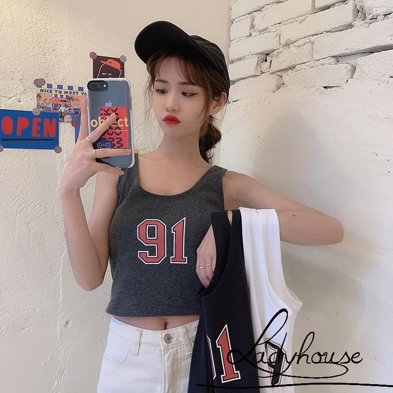 Áo Croptop Sát Nách Cổ Chữ U In Họa Tiết Số Thời Trang Mùa Hè Cho Nữ