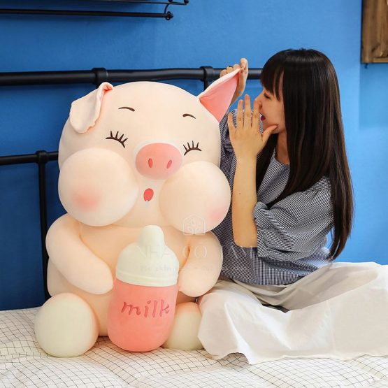 GẤU BÔNG HEO ÔM BÌNH SỮA, HỔ ÔM BÌNH SỮA, CHÓ ÔM BÌNH SIZE 55CM - THÚ BÔNG ÔM BÌNH