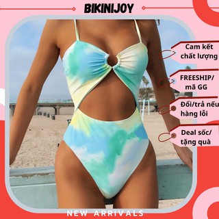 [MẪU MỚI VỀ+ ẢNH THẬT] Bikini liền thân phối khoen ngực màu xanh loang
