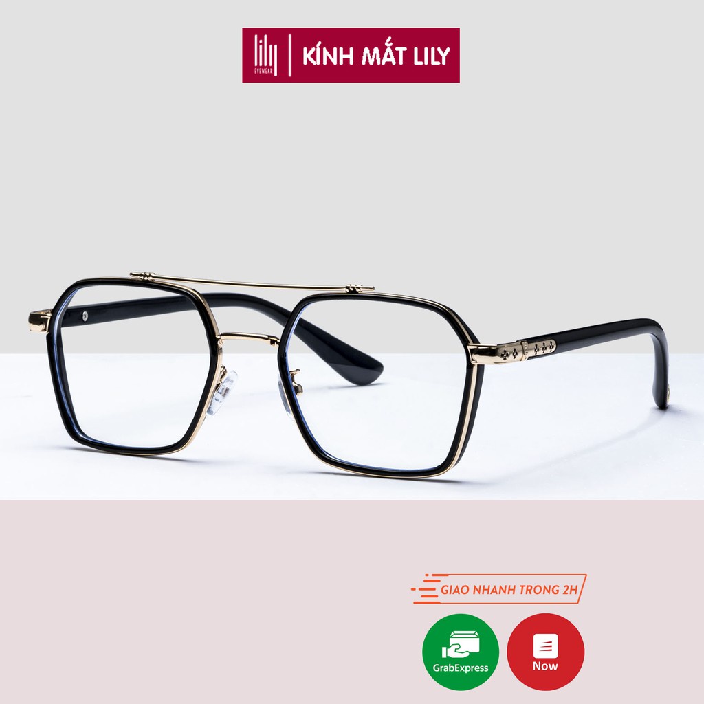 Gọng kính thời trang nam nữ Lilyeyewear mắt vuông to không độ chống ánh sáng xanh 8802