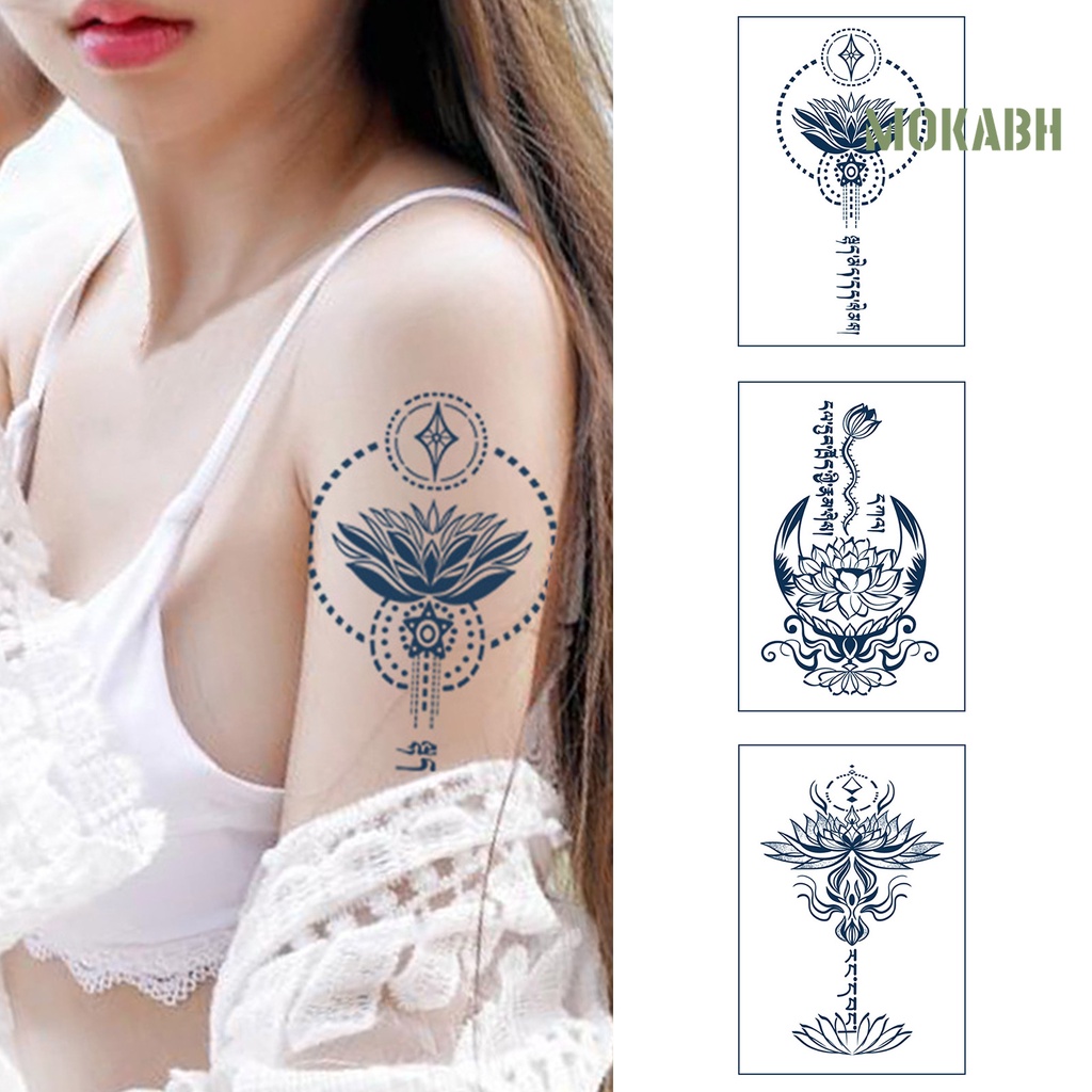 Hình Xăm Dán Tạm Thời Hình Hoa Sen Màu Đen Chống Thấm Nước Lâu Trôi