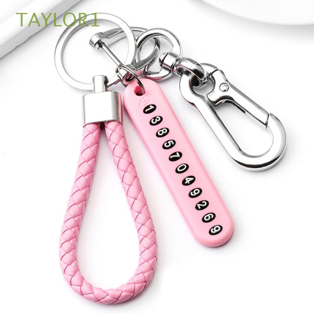 Móc chìa khóa TAYLOR1 bằng da kèm thẻ số điện thoại chống thất lạc tiện dụng