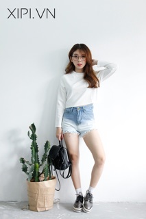 Áo croptop tay dài trơn basic( kèm ảnh thật)