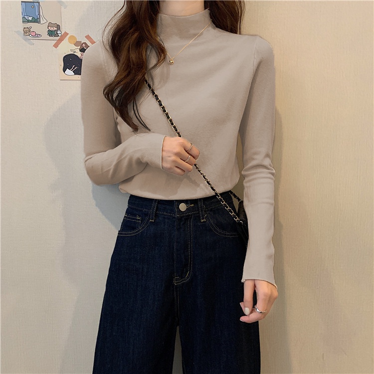 NRVP Áo thun tay dài cổ cao phong cách Hàn Quốc 2021 cho nữ