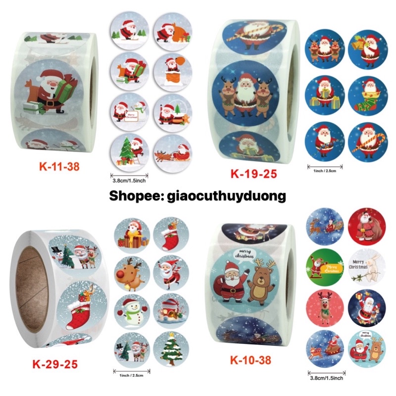 Cuộn 500 nhãn dán sticker giáng sinh noel