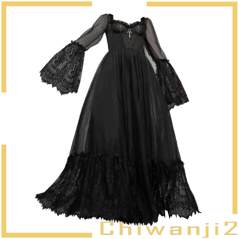 Đầm dài tay ống loe phối ren xuyên thấu gợi cảm cho nữ
