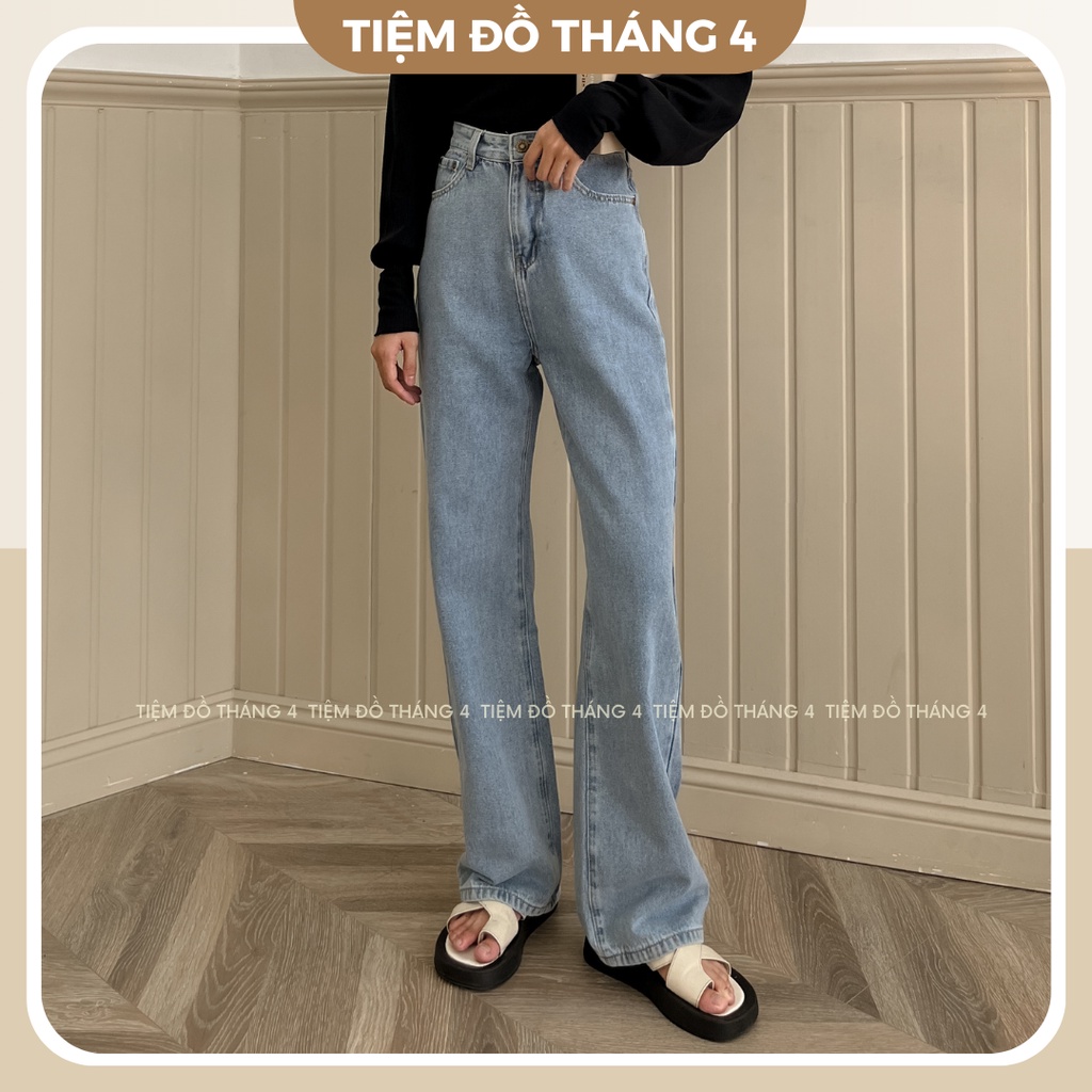 Quần Jean Ống Rộng Nữ TIỆM ĐỒ THÁNG 4 Vải Jean Lưng Cao Dáng Suông Form Siêu Hack Dáng Dễ Phối Đồ HIGH CULOTE HN010