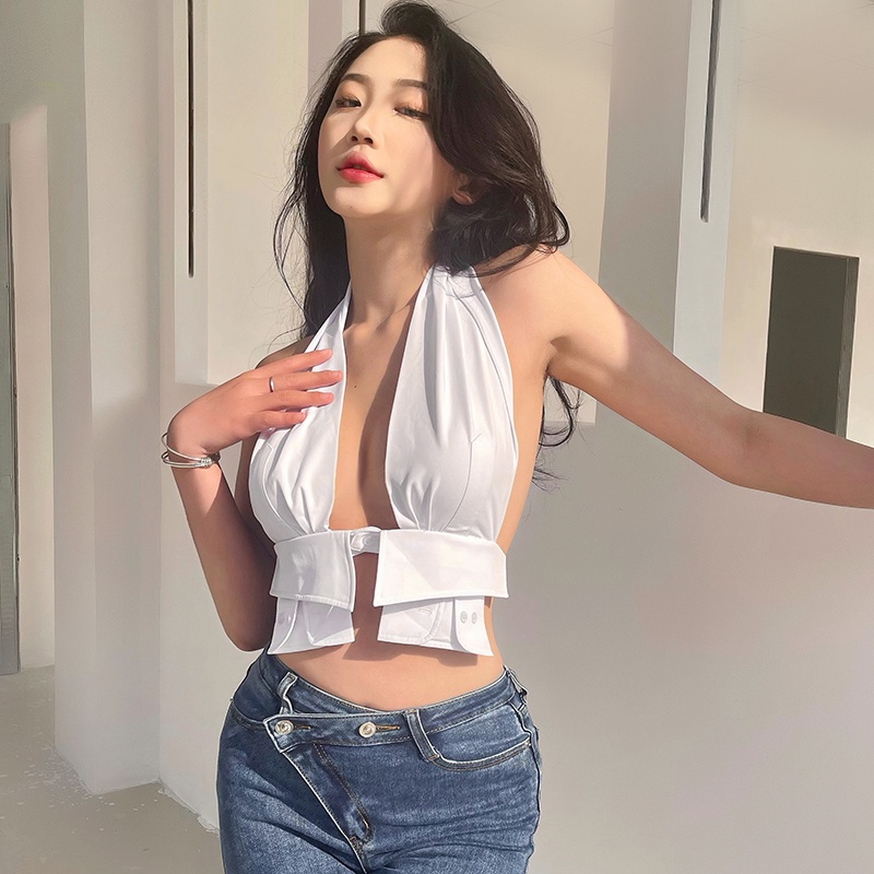 Klalien Áo Croptop Không Tay Cổ Khoét Sâu Hở Lưng Mùa Hè Kỳ Nghỉ Quyến Rũ Cho Nữ