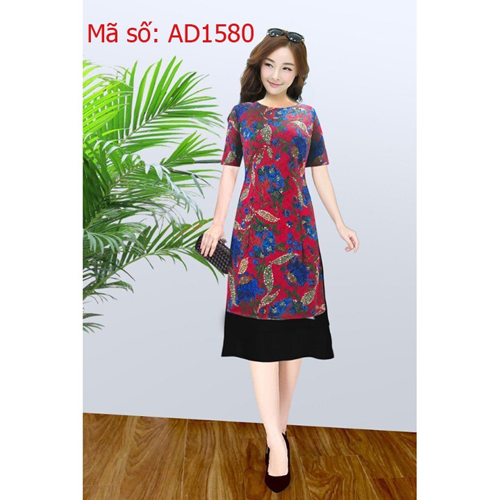 ⚡️ có big size 3XL ⚡️ AD1580 Set áo dài cách tân gấm thun quý bà họa tiết hoa  kèm váy