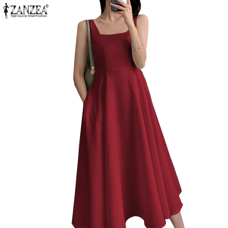 Đầm Zanzea hai dây cổ vuông dáng chữ a phong cách Pháp thời trang mùa hè cho nữ