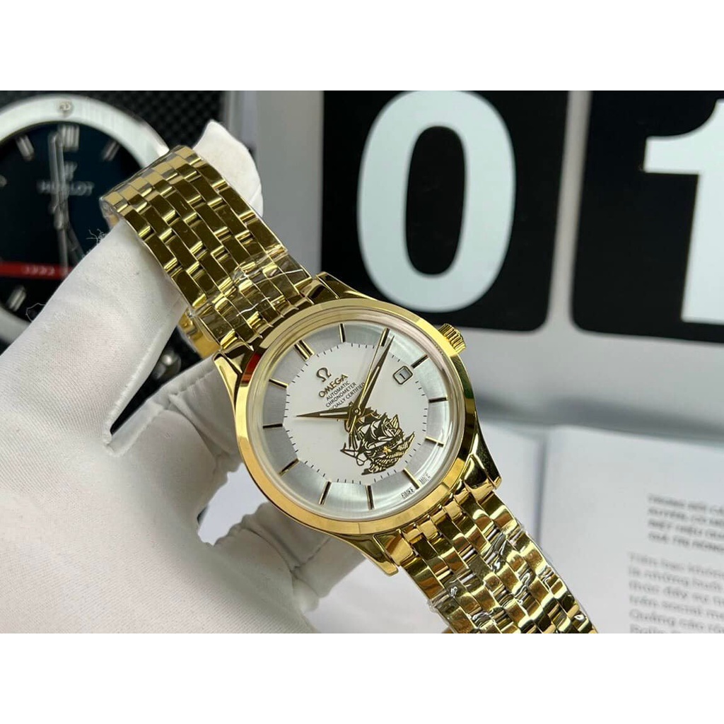 Đồng hồ Nam Omg Constellation bát quái máy nhật Myota vỏ vàng ta mặt trắng dòng cơ Automatic size 38mm-40mm dây kim loại