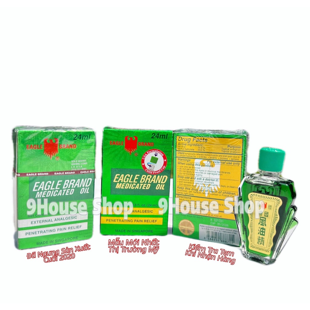 01 Dầu Gió Xanh Con Ó Eagle Brand 2 Nắp Mỹ 24ML