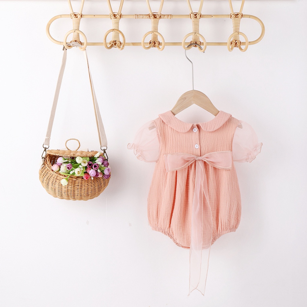 Baby Clothes Summer Clothes Korean Female Baby Princess Puff Sleeve Bow Triangle Bag Fart Clothes Short-sleeved Outing Clothes