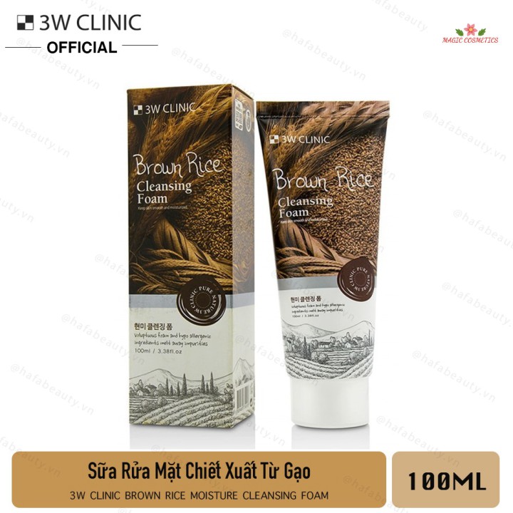 [Mã giảm giá] Sữa rửa mặt gạo dưỡng da trắng sáng 3W Clinic Brown Rice Foam Cleansing 100ml