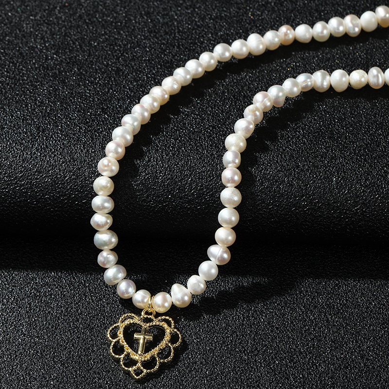 Vòng cổ mặt hình trái tim đính ngọc trai giả thời trang cho nữ
