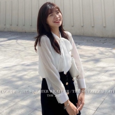 XẢ KHO Áo sơ mi nữ sơ mi thắt nơ áo tơ hai lớp cực xinh cho nữ
