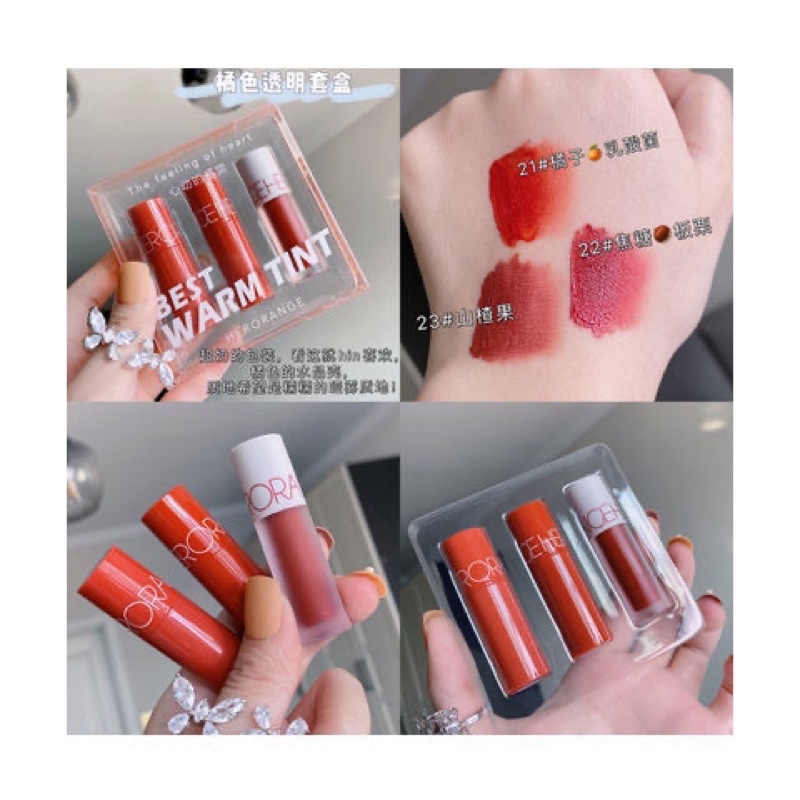 Set 3 son kem lì HERORANGE vỏ cam xanh mini lâu trôi đỏ nâu đất